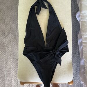 Superdown Black One Piece Swimsuit with Plunging V-Neck